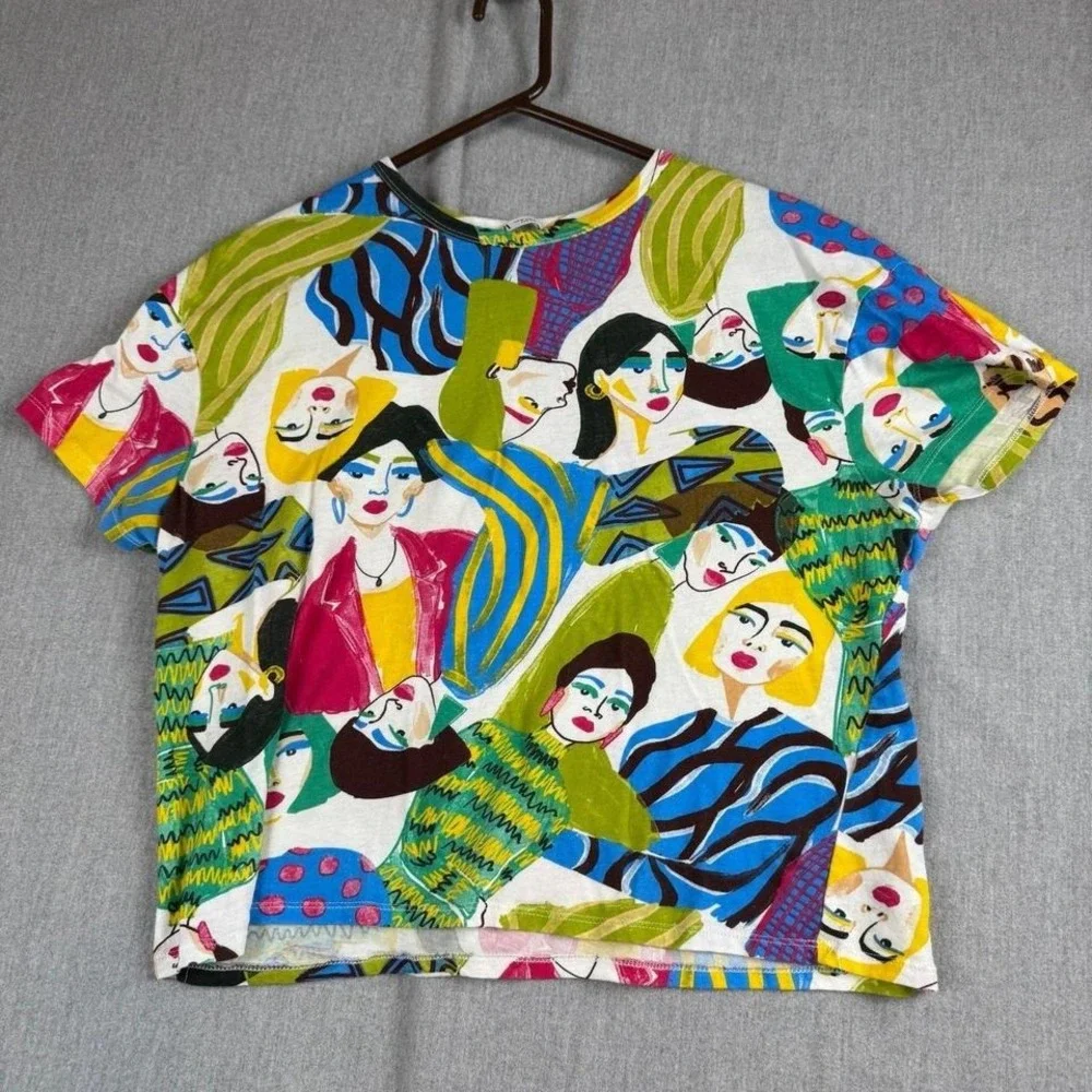 Zara short sleeve fun print cropped top M - Picture 8 of 8